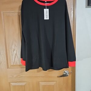 Dolnine Black Long Sleeve Top with Red Accents